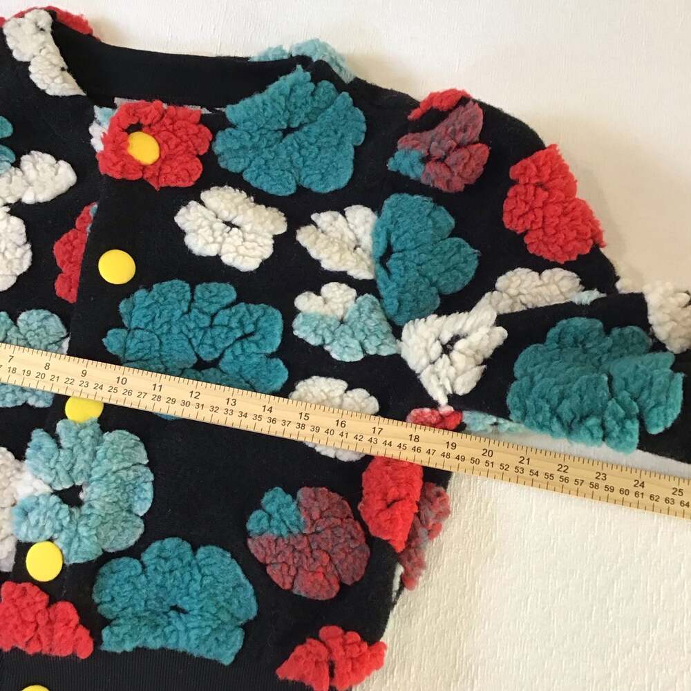 Vibrant 3D Floral Textured Bomber Jacket Multi-Color Sherpa Applique Womens  L - Picture 4 of 10